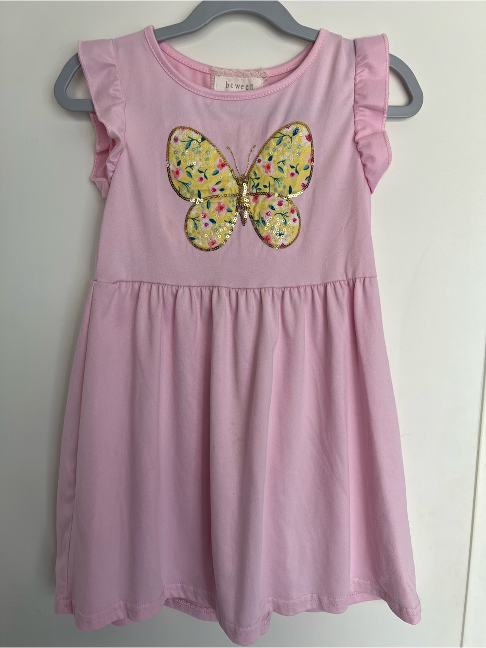 Girls Pink Butterfly Appliqué Dress